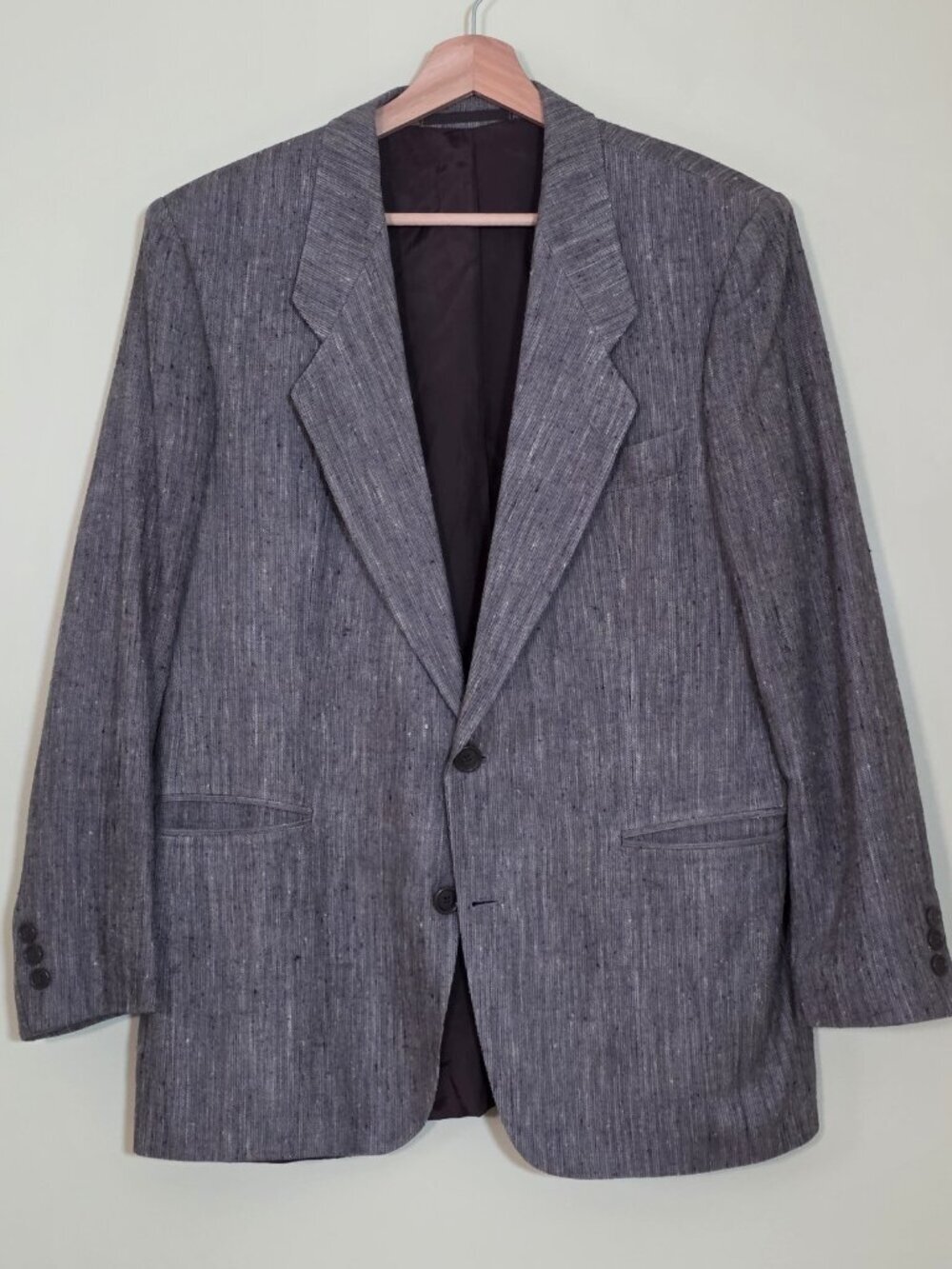 Vtg Hugo Boss Silk Blazer Mens 42 L Gray Lined Single Breasted 2B Speckled Edgy